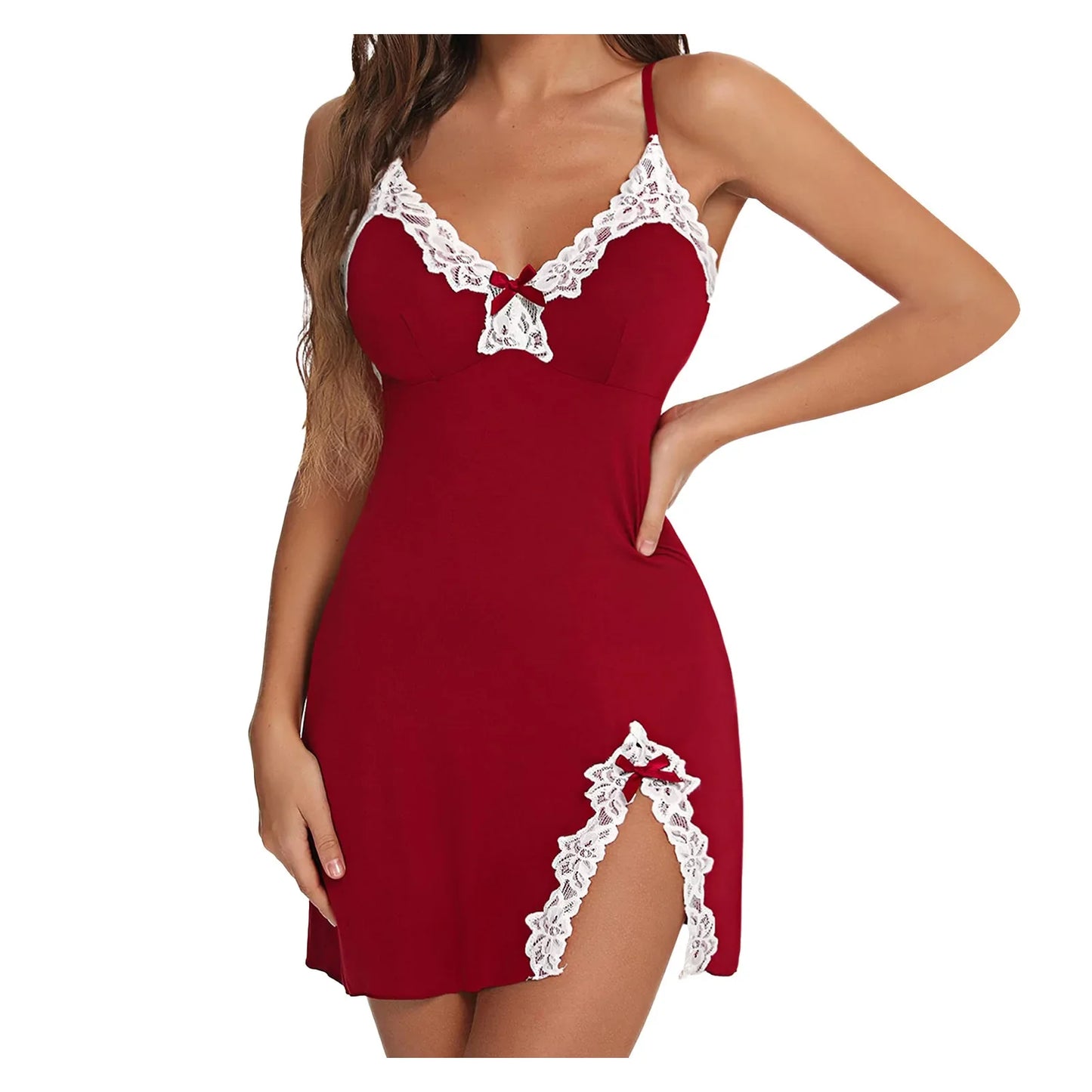 Kanten Babydoll Nachthemd – V-hals & Side Split