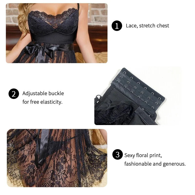 Kanten Babydoll Nachthemd met Ficelle – Luchtig & Vrouwelijk